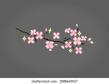 8 bit pixel flower of Cherry blossom. japanese flowers for cross stitch patterns, in vector illustrations.