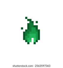 8 bit pixel forest green flames for GUI images. Fire pixel in vector illustration.