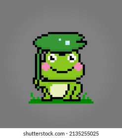 8 bit pixel frog. Animals in vector illustrations for cross stitches and game assets.