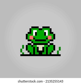 rana píxel de 8 bits. Animales en ilustraciones vectoriales para puntos cruzados y activos de juego.