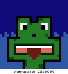 8 bit of pixel froggy character. pout froggy in vektor illustrations for game assets or cross stitch patterns.