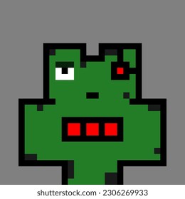 8 bit of pixel froggy character. cyborg froggy in vektor illustrations for game assets or cross stitch patterns