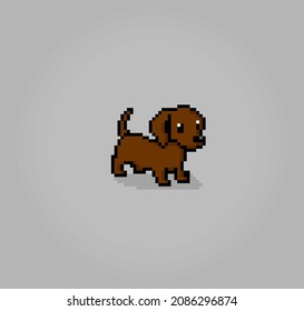 8 bit pixel of german pinscher puppy. Animals for asset games in vector illustrations. Cross Stitch pattern.