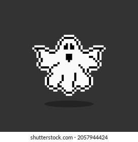 8 bit Pixel ghost. Cute flying ghost in vector illustration.