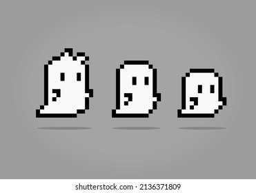 8 Bit Pixel Ghost. Cute Flying Ghost In Vector Illustration