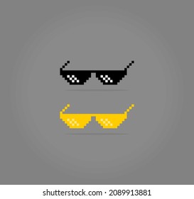 8 bit pixel glasses. accessories for game assets and cross stitch patterns in vector illustrations.