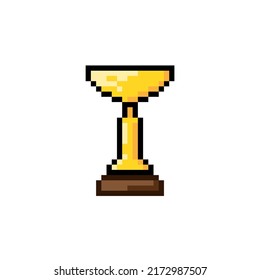 8 bit pixel gold cup winner. vector illustration. white background. isolated object. cartoon drawing
