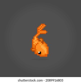 8 bit pixel golden fish. Animal for game assets and cross stitch patterns in vector illustrations.