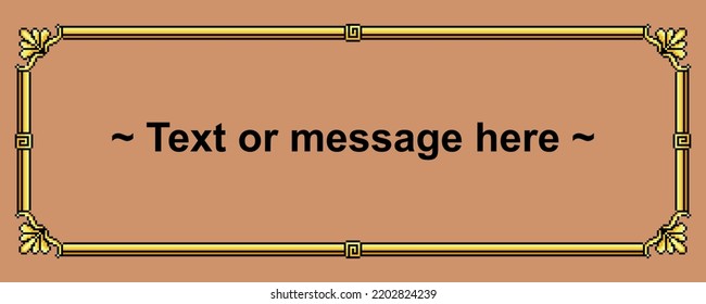 8 bit pixel golden frame. border text gold for game assets in vector illustrations.