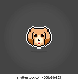 8 bit pixel of golden retriever dog. Animal head for asset games in vector illustrations. Cross Stitch pattern.