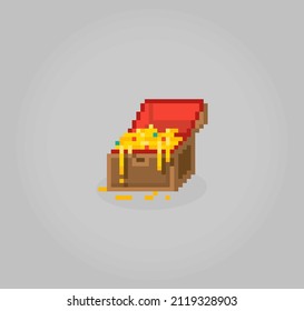 8 bit pixel golden treasure box. vector illustrations for game assets and cross stitch patterns.