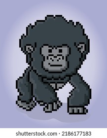 8 bit pixel of gorilla. Animal for game assets and cross stitch patterns in vector illustrations.