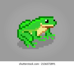 rana verde de 8 bits en píxeles. Animales de píxeles en ilustraciones vectoriales para patrones de puntos cruzados y activos de juego.