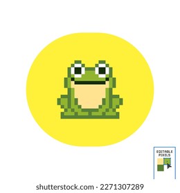 8 bit pixel green frog. Pixel animals in vector illustrations for cross stitch pattern and game assets. Vector illustration