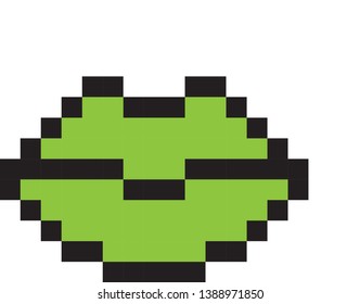 8 bit pixel green lips vector