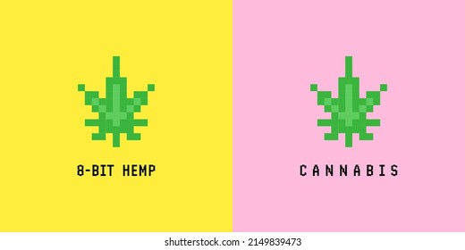8 bit pixel hemp cannabis leaf illustration