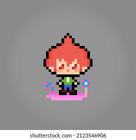 8 bit Pixel of the hero character. Human pixels in vector illustration for game assets or cross stitch pattern.