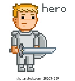 8 bit pixel hero for game and design