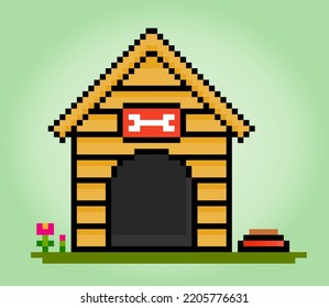 8 bit pixel house for dogs. barkitecture for game assets and cross stitches in vector illustrations.