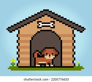 Casa de píxeles de 8 bits para perros. barkitecture para activos de juego y puntos cruzados en ilustraciones vectoriales.