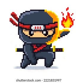 Ilustración de caracteres de elementos inflamatorios Ninja rojos japoneses