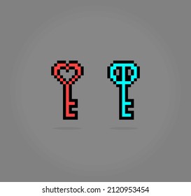 8 bit Pixel key. Vector illustration for game asset or cross stitch pattern.