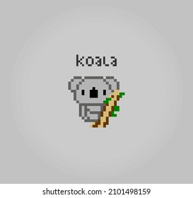 8 bit pixel koala. Animals for game assets and cross stitch patterns in vector illustrations.