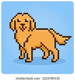 8 bit pixel labrador retriever dog . Animals for asset games in vector illustrations