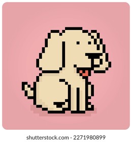 8 bit pixel labrador retriever dog . Animals for asset games in vector illustrations