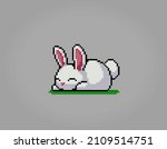 8 bit pixel lazy rabbit. Animals for game assets and cross stitch patterns in vector illustrations.