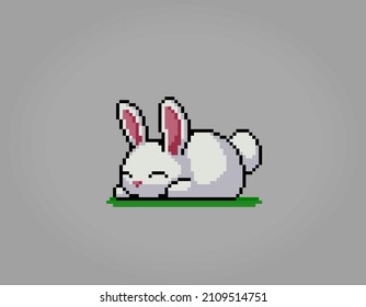 8 bit pixel lazy rabbit. Animals for game assets and cross stitch patterns in vector illustrations.