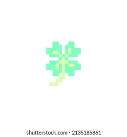 8 bit pixel leaf clover vector. Four leaf clover pixel art, Pixel Four leaf clover with sparkle stock illustration