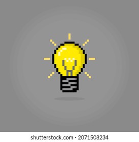 8 Bit Pixel Light Bulb. Game Asset Object In Vector Illustration.