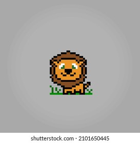 8 bit pixel lion. Animal for game assets and Cross Stitch patterns in vector illustrations.