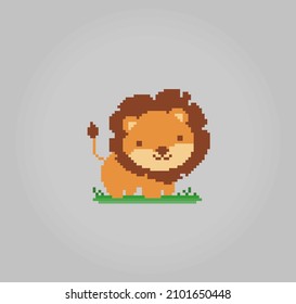 8 bit pixel lion. Animal for game assets and Cross Stitch patterns in vector illustrations.