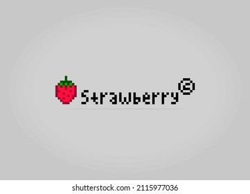 8 bit pixel of logo company, Strawberry pixel for game assets and cross stitch patterns in vector illustrations.