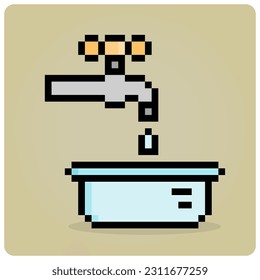 8 bit pixel logo save water. tap water in vector illustration