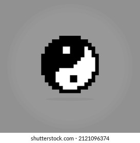 8 bit pixel logo Yin Yang in Vector Illustrations for Game Assets or Cross Stitch Patterns