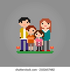 8 bit pixel love my family, in vector illustration for game icon.