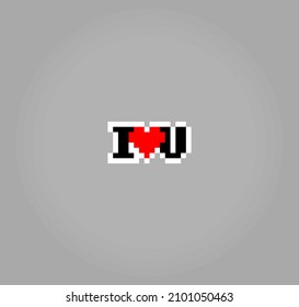 8 bit pixel of I love you. Valentine gift for game assets and cross stitch patterns in vector illustrations.