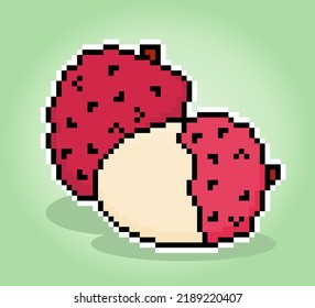 8 bit pixel lychee. Lychee fruit for game assets and cross stitch patterns in vector illustrations.