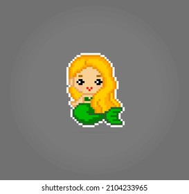 8 bit pixel a mermaid for game assets and cross stitch patterns in vector illustrations.