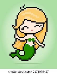 8 bit pixel a mermaid for game assets and cross stitch patterns in vector illustrations.
