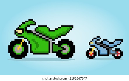 Motocicleta Pixel de 8 bits en ilustraciones vectoriales para activos de juego o patrones de cosido cruzado.