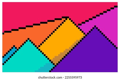  Resumen de la montaña Pixel de 8 bits. Paisaje natural en ilustraciones vectoriales.