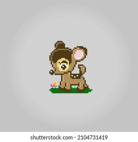 8 bit pixel mouse deer. Animal for game assets and cross stitch patterns in vector illustrations.