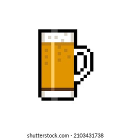 8 bit pixel mug of beer. vector illustration of isolated object. white background