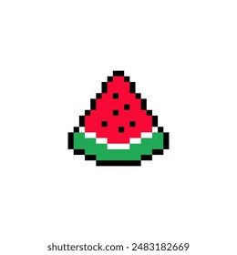 8 bit pixel ilustración de sandía multicolor. fondo blanco