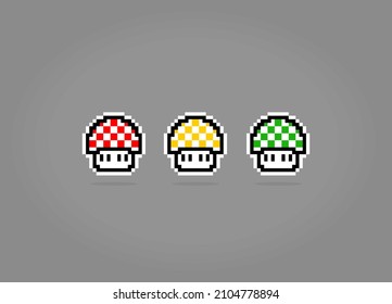 8 bit pixel mushroom icon. Plant for game assets and cross stitch patterns in vector illustrations.