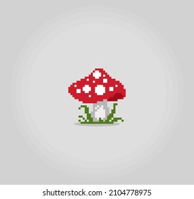 8 bit pixel mushroom icon. Plant for game assets and cross stitch patterns in vector illustrations.